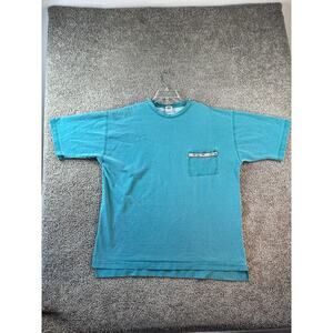VINTAGE 90s Leggoons Shirt Mens Extra Large Blue Green Short Sleeve Pocket Tee